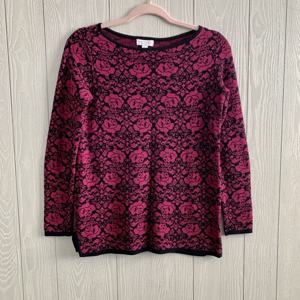 Charter Club Petite Purple Black Print Pullover Sweater PS